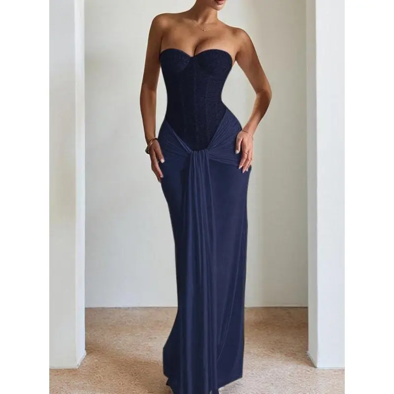 slim fit dress slacks ZAPAKA Women Royal Blue Prom Dress with Beading Spaghetti Straps Ruched  Corset Mermaid Long Formal Dress with Slit main image 0