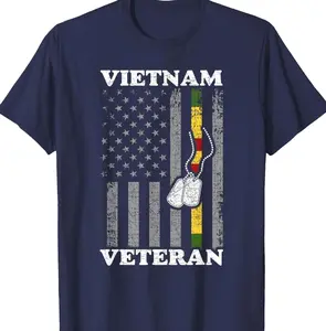 Vietnam Veteran Patriotic USA Flag T-shirt for Men Military Pride Veterans Day Outfit Trendy Gift for Veterans Short Sleeve Tees