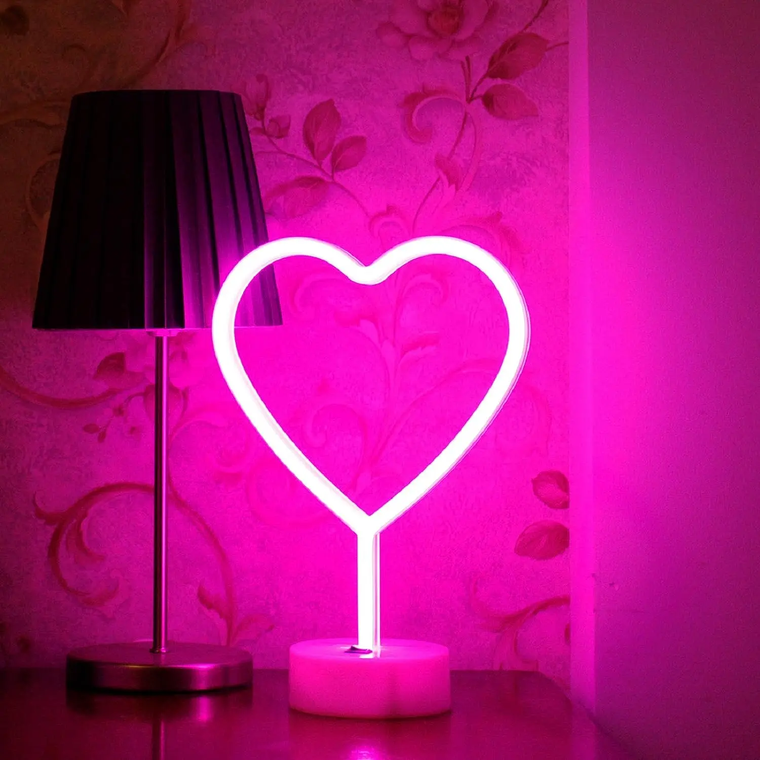 Pink Heart Neon Sign, LED Neon Light Battery Operated or USB Powered Lamp Valentines Day Gift, Table Decorations Lights for Girl's Room Dorm Wedding Anniversary Bedroom Classroom Valentine's Day Décor…