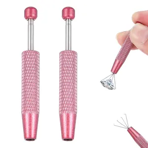 2 Pcs Piercing Ball Grabber Tool, Mini Grabber Pen Stainless Steel 4 Prongs Claw Tweezers Piercing Ball Holder Jeweler Pick up Tool Small Parts Pickup for Jewelry Craft(Pink)Quesear