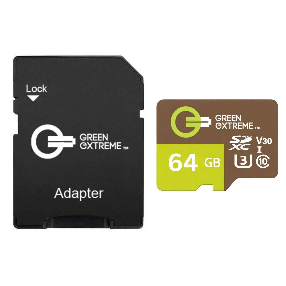 Green Extreme 64GB microSDXC Memory Card with SD Adapter, Class 10 U3, Up to 100MB/s Read Speed