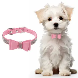 PETAXCELL Cute Dog Collar with Bling Rhinestone, Bling Dog Collar Adjustable Leather Diamond Sparkling Jewel Accessories 15", (Pink), Intended for Teacup / Cat / Small Medium Large Pet