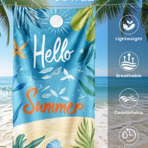 Printed Beach Towel, Coconut Tree Stripe Pattern, Super Absorbent, Lightweight, Soft Microfiber, Ideal for Pool, Gym, Yoga, Bathroom