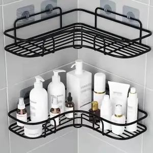 Fan shaped storage rack non perforated bathroom storage rack shampoo storage rack miscellaneous storage rack bathroom hanging rack wall mounted storage rack metal floating rack shower floating rack Organiser Toilet Shelf Installation