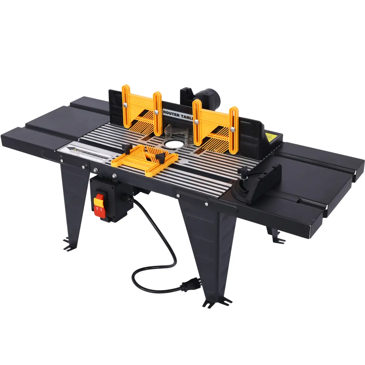 Electric Benchtop Router Table - Heavy-Duty Cast Iron Woodworking Power Tool with Portable Table Design, Adjustable Fence, Miter Gauge, Dust Collection Port for Precise Edge Trimming, Joinery