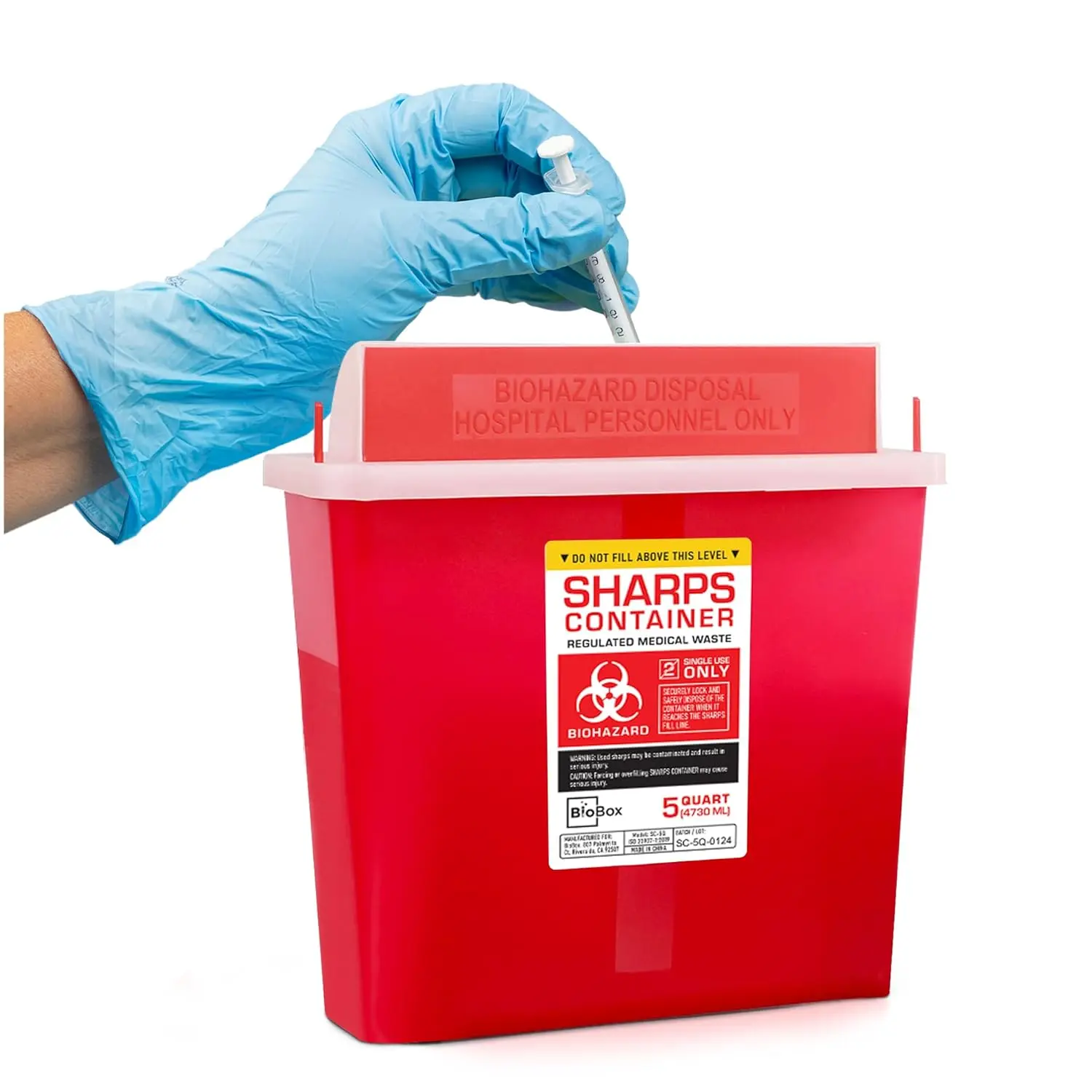 Large 5 Quart Sharps Disposal Container – Secure Needle & Syringe Disposal with Dual Locking Lid, Wall Mount Design