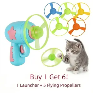 Cat Interactive Fetch Toy Set, Flying Disc Launcher Gun, Cat Track Toy for Training Hunting Chasing Interactive Cat Toys for Bored Indoor, Cute Kitten Kitty Toys, Flying Propellers For Dog and Puppy Pet Supplies, Cat Stuff Outdoorfun