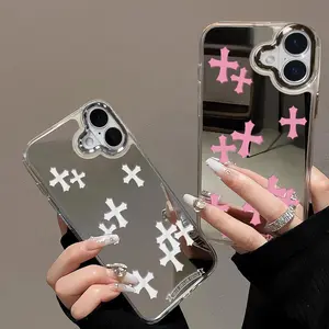 Makeup Mirror Phone Case Compatible with iPhone 16 Pro Max/15/14/13/12 /11.Series Cross Logo Christian Blessing Print Soft TPU Frame Hard Back Panel Luxury Shockproof & Drop-Resistant Fashion Case Gothic Style Unisex.