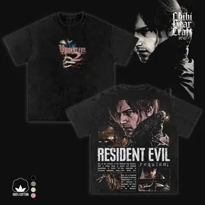 Resident Evil Leon Kennedy Hoodie & T-Shirt, Vintage Acid Wash Survival Horror Game Merch, Oversized Double Sided Graphic Tee, Retro 90s Streetwear Top