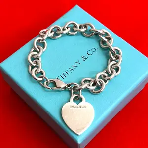 Pre-owned Tiffany & Co. Sterling Silver 925 (Ag925) Small Leather Goods Tiffany Heart Tag Silver 925 Bracelet