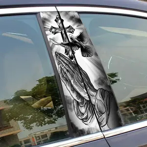 Praying Hands Vinyl Car Decal Set (1-Piece/2-Piece Options), Self-Adhesive B-Pillar Waterproof Scratch Cover, DIY Vehicle Door Column Sun Protection Stickers for Left Side Placement