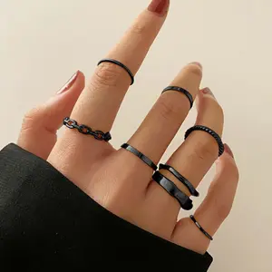 Women's 7-Piece Minimalist Artificial Gemstone Ring Set - Stackable, Elegant, Modern Design, Sleek Smooth Hoops, Versatile Contemporary Twist, Universal Jewelry for Index Finger