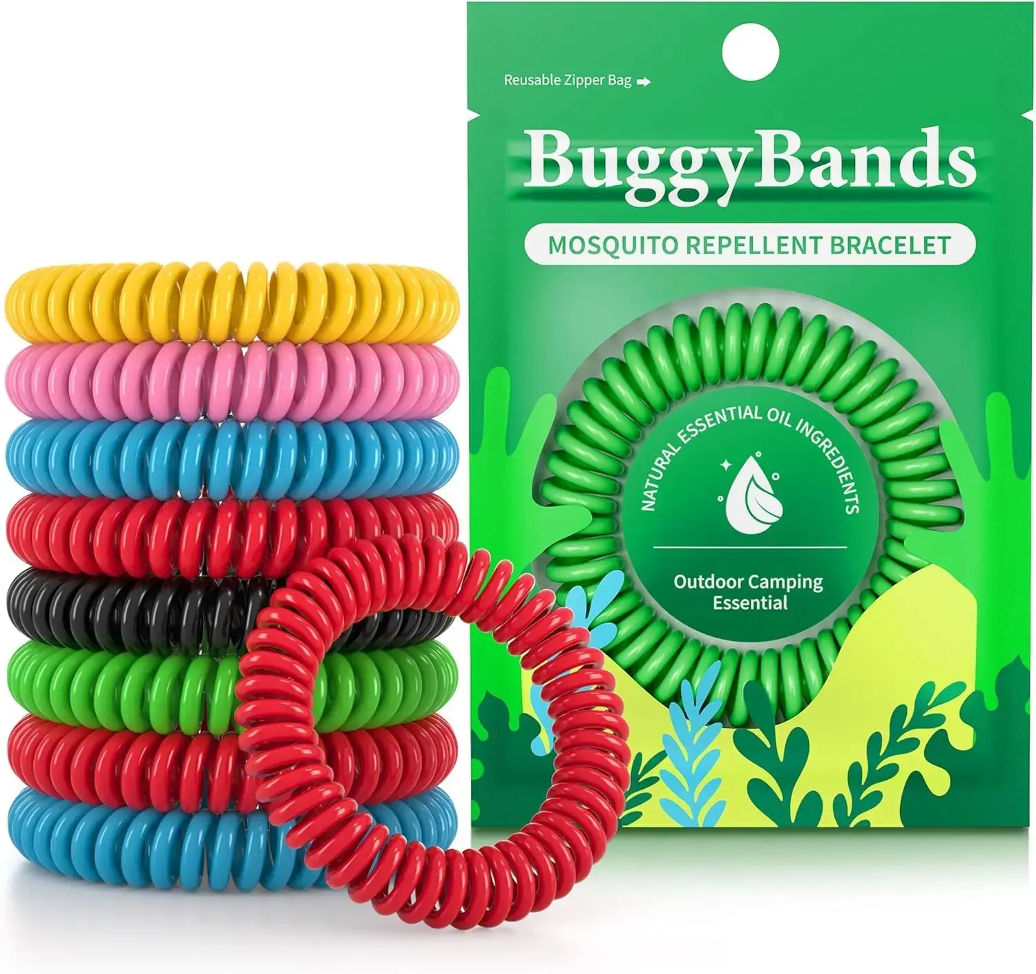 10 Pack Mosquito Bracelets for Adults and Kids, DEET Free Natural Waterproof Wristbands for Camping Hiking .Two package styles, shipped randomly.