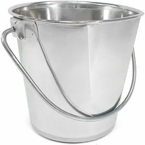 Heavy Duty Stainless Steel Bucket 2 Quart - Half Gallon Flat Side Metal Bucket for Feeding & Watering Pets, Livestock & Cleaning -  for Crates, Kennels, Cages & Hang  Fences