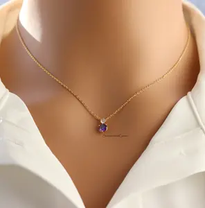 18K Gold Plated February Amethyst Birthstone Pendant Necklace – Elegant Purple Crystal Jewelry for February Birthdays