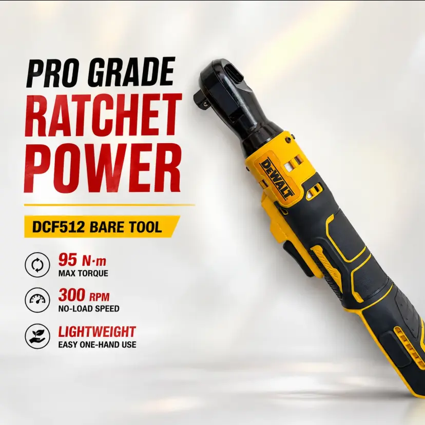 DEWALT DCF512 20V Rechargeable High Torque Cordless Right Angle Ratchet Wrench Power Tool - Brushless Motor, Portable Design, Variable Speed Control, Built-In LED Lights, 95Nm Torque, for DIY Maintenance, Home Improvement Projects