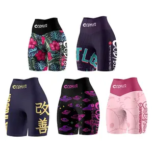 Women's Polyester Compression Shorts - Athletic Cut, Flatlock Stitching, Sublimated Logos - for Yoga, MMA BJJ Jiu-Jitsu Training