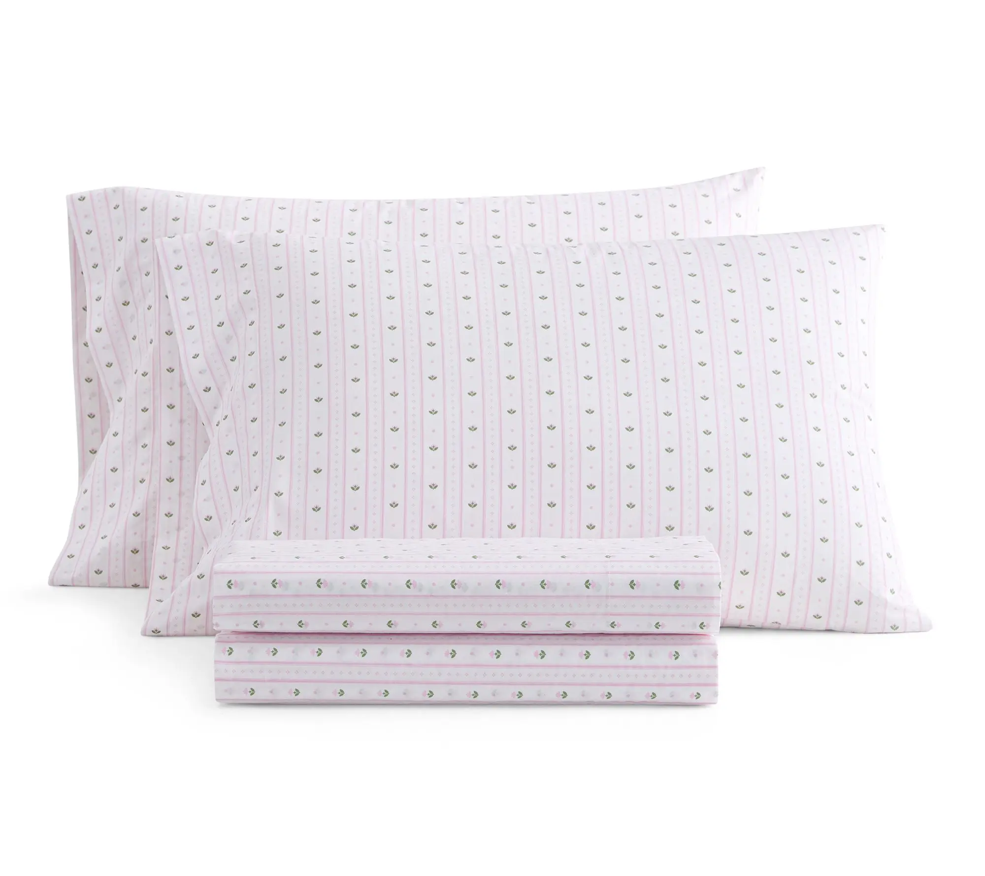 Martha Stewart Floral Stripe White/Pink Cotton King Sheet Set