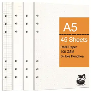 1Pack A5 Refill Paper 6-Hole Loose Leaf Notebook Refill Spiral Binder Index Paper Inner Daily Planner Dot Line Grid Blank Agenda Refills Binder Notebook Planner Diary Journals Personal Organiser Budget Planner, 45 Sheets/90 Pages Gift for Valentine's Day