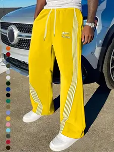Men's Striped Side Straight Leg Pants, Street Fashion Casual Loose Fit, Breathable Aerobic Workout Pants, All Seasons Wear, Multiple Colors Available, Athleisure Pants, Athleisure Style Bottoms
