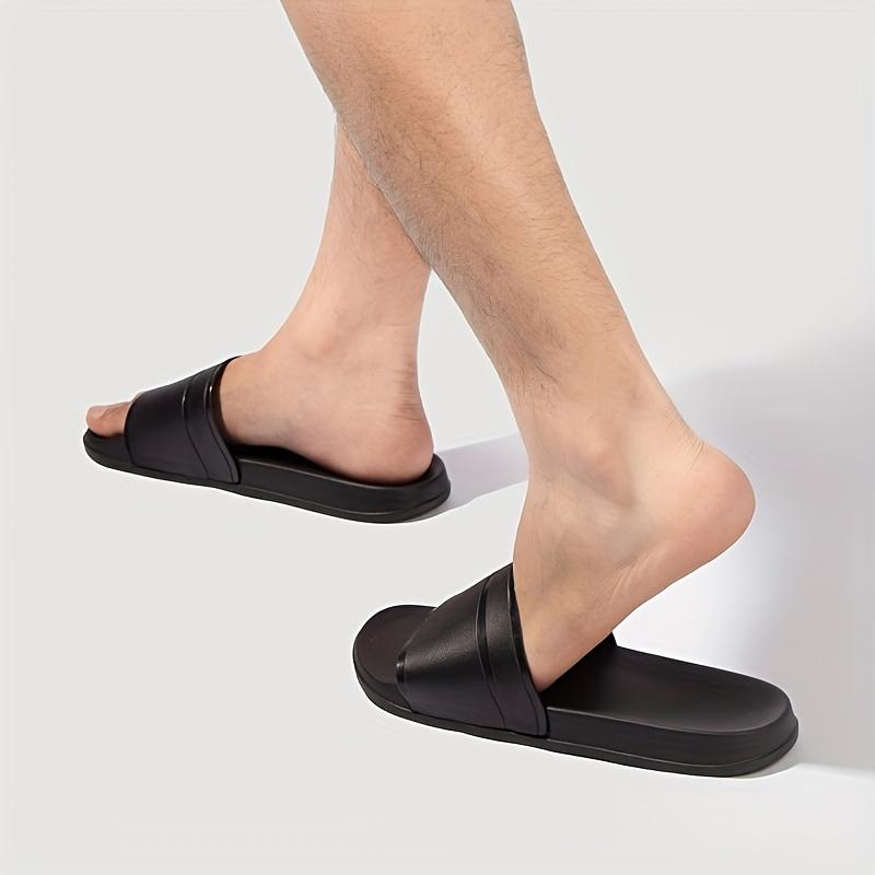 Men's Casual Solid Color Slides, Fashionable Soft Comfortable Slippers for Indoor Outdoor Wear, All-match Commuter Shoes for Work & Daily Wear, Boy Footwear Flipflop Tsinelas Black