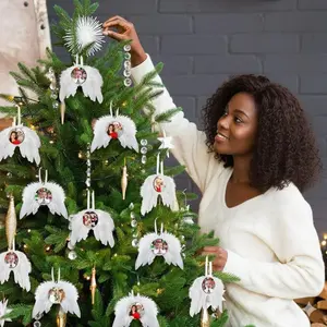 Personalized Memorial Feather Angel Wing Ornament, Photo Keepsake