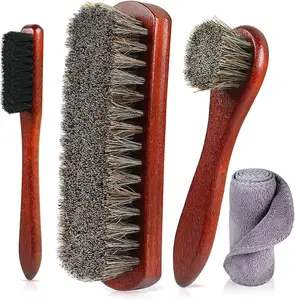 Horsehair Shoe Brush Shine Kit 4-Piece Horse Hair Brush Leather Premium Shoe Polish brush