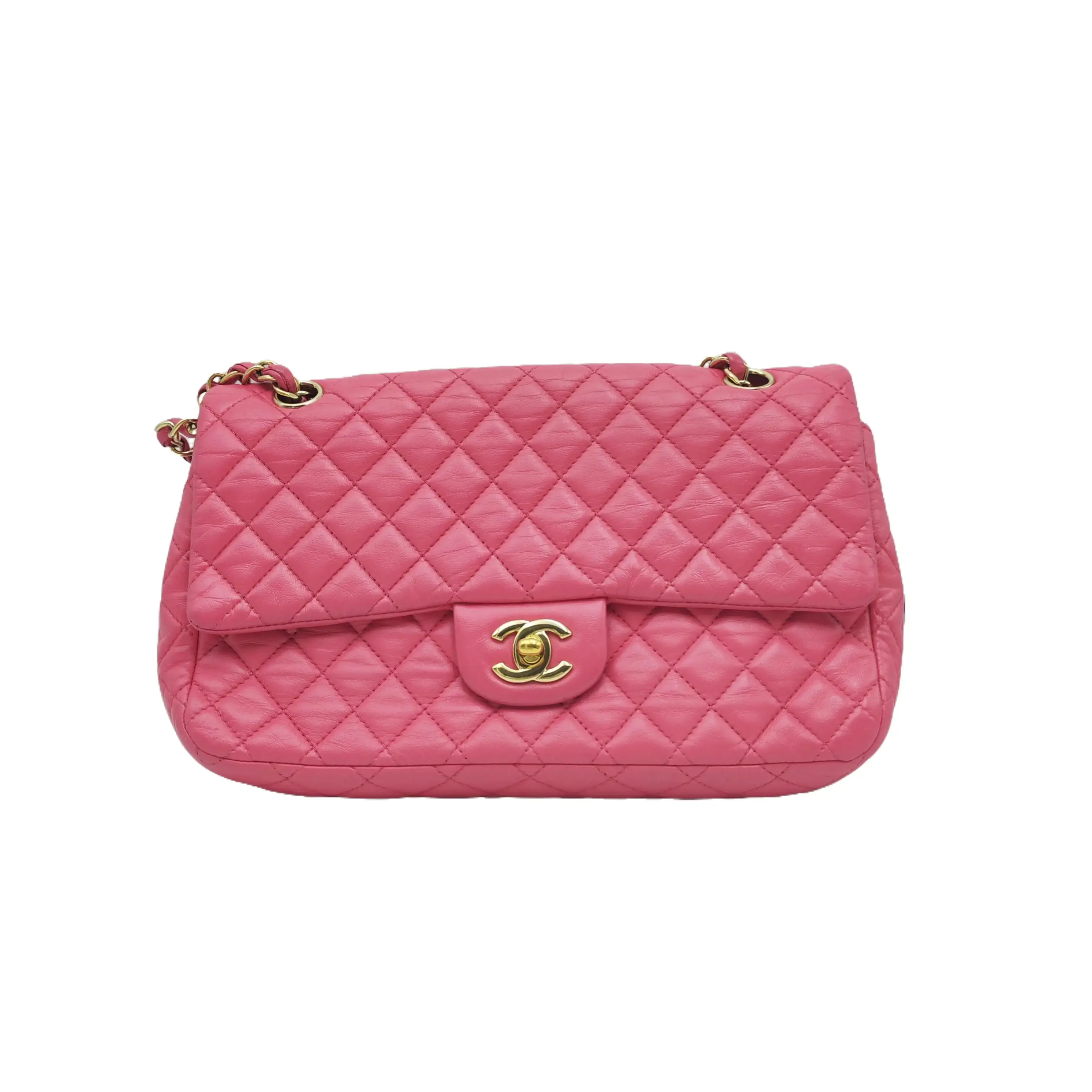 Pre-owned CHANEL HZ8 Classic Flap Medium – Distressed Rose Pink Lambskin 70682