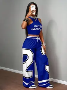 New Summer Casual Sporty Style Round Neck Patchwork T-Shirt & Shorts Set, Women's Two-Piece, Short Sleeve, Number Print
