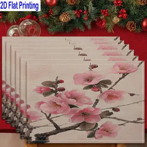 1PC/4Pcs/6Pcs 2D Flat Printed Pink Camellia Blossom Winter Bloom Table Mats, Placemats, Floral Pattern Placemat, Kitchen Decorative Placemat, Heat-resistant Kitchen Table Mats, Home Restaurant Table Mats, Outdoor Picnic Table Cloth Mats, Etc