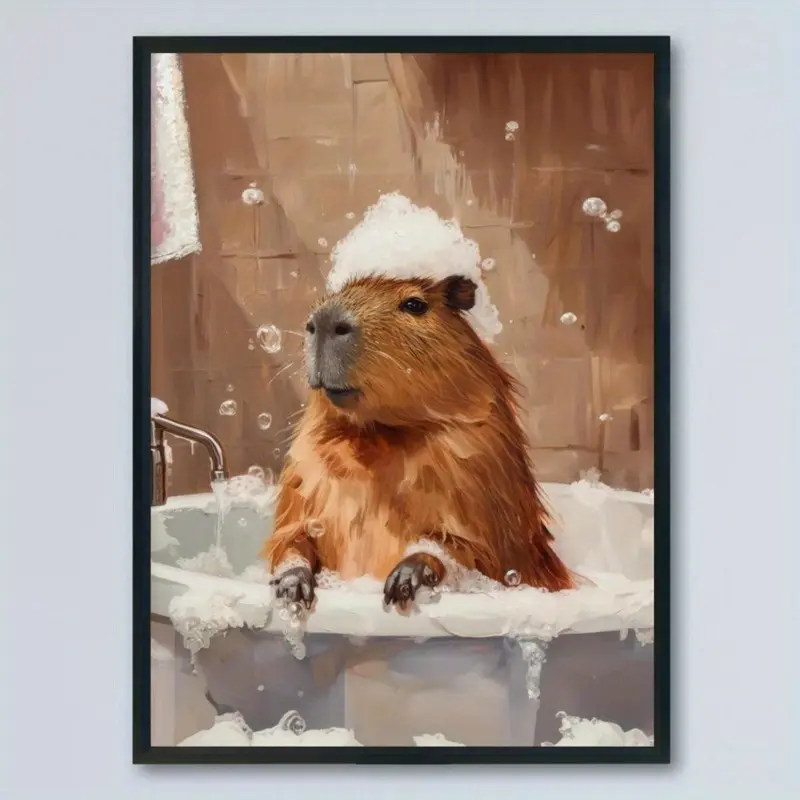 Cute Capybara Bubble Bath Canvas Poster No Power Needed Home Living Room Dorm Decor Perfect Gift for Kids Friends Holiday Decoration