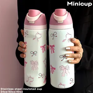 Butterfly Pattern Insulated Water Bottle Tumbler, 1 Count 24oz-32oz-40oz Stainless Steel Vacuum Flask with Straw, Summer Cool Bottle Drinking Cup for Home Office School, Drinkware