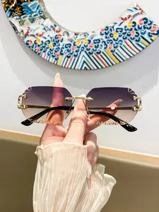 Women's Metal Frameless Diamond Edge Glasses, High-End Luxury Fashion Eyewear, Stylish and Versatile Decorative Sunglasses