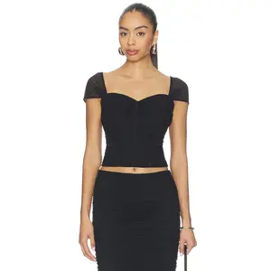 L'AGENCE Asuka Shirred Mesh Top in Black