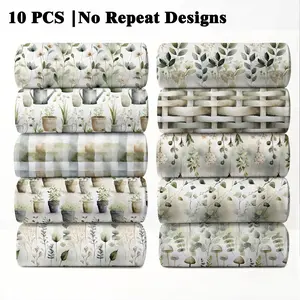 10PCS Boho Nature Print Fabric, 23x55cm (9x22in) Classic Wildflower & Feather Pattern Quilting Fabric for Ethnic Romantic Home Decor, DIY Quilting & Crafts