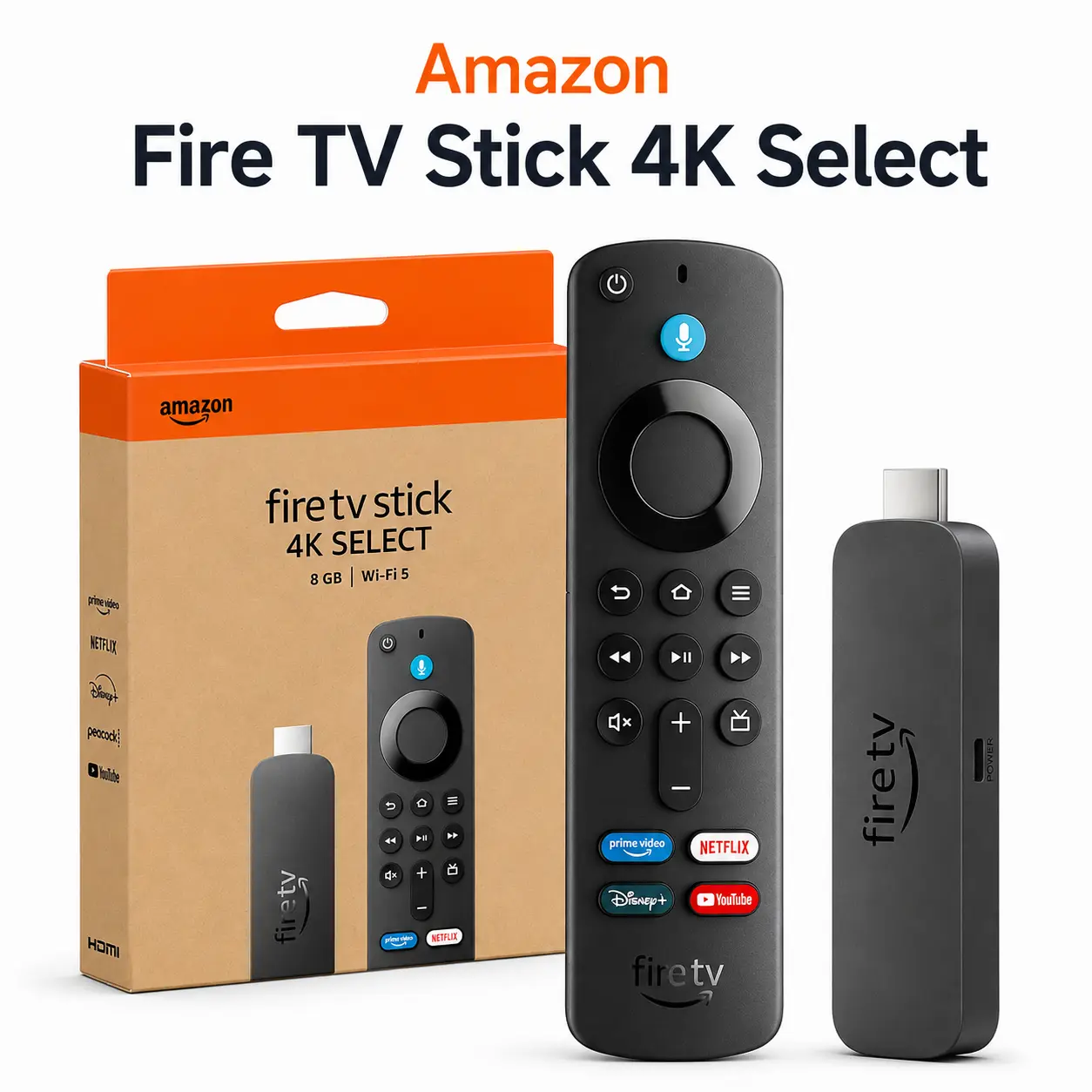 Amazon Fire TV Stick 4K Select - Plug-and-Play Smart Control Home Cinema System, 4K Streaming, AI-Powered Fast Show Search, Free & Live TV with Alexa, Personalized Entertainment Experience