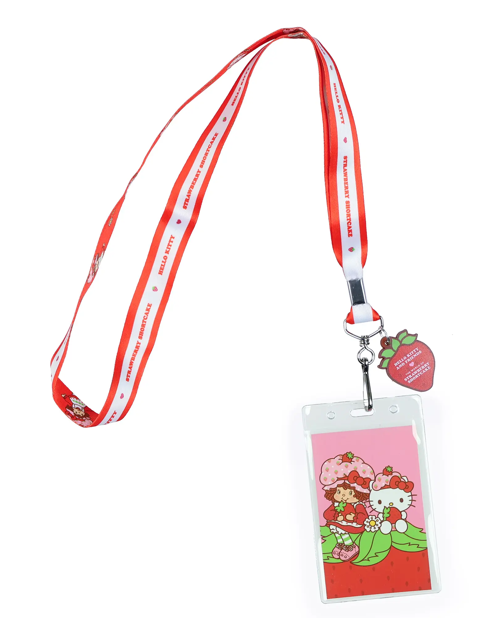 Hello Kitty X Strawberry Shortcake Lanyard with Clear ID Window and Rubber Charm