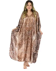 Up2date Fashion Satin Caftan, Exellent Cheetah Print, Poly Satin Fabric, Plus Size, Style Caf-03
