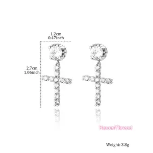 Hip Hop Cross Design Dangle Earrings, Studded Cross Earrings, Cubic Zirconia Decorated Earrings for Men & Women, Fashionable Jewelry for Party, Daily Decor, Trendy All-match & Exquisite Jewelry for Birthday Gift