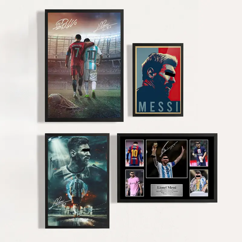 Lionel Messi 10 Character-Based Printed Paper Framed Football Star Poster, Office Decorations, Wall Pictures for Living Room, Dorm Wall Decor, Ideal Gift for Messi Enthusiasts