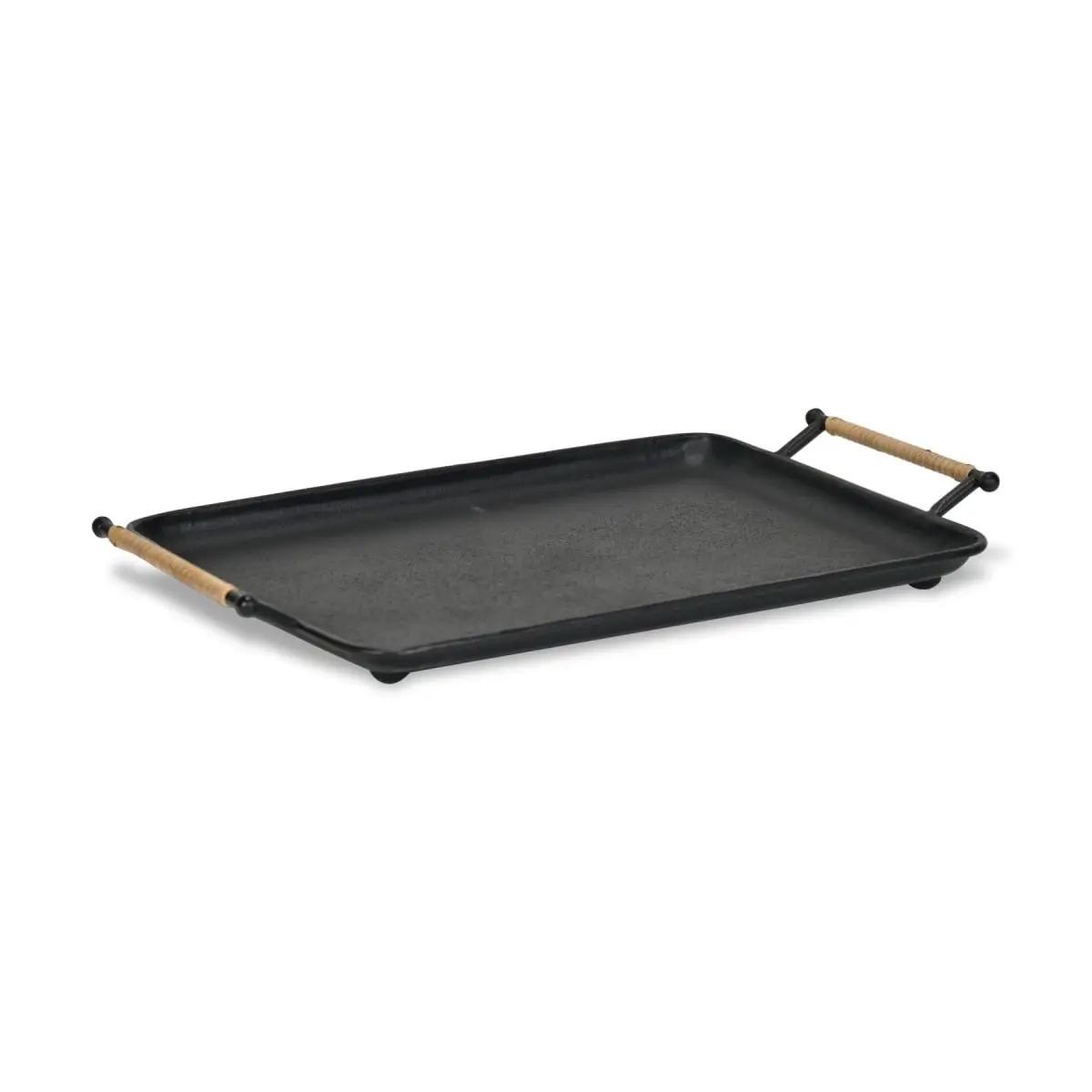 Cheungs 6150BK Small Rectangular Rustic Black Metal Serving Tray - 17.5" L x 11.25" W x 1.75" H, Durable Metal Body, Lightweight Wicker Handles, Contemporary & Minimalist Kitchenware for Home Indoor Dining Table
