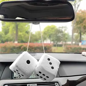 Non-Shedding Fuzzy Plush Dice, Classic Car Mirror Hanging Decor, Fuzzy Plush Car Ornament, Easy-Hang Rearview Mirror Dice, Car Hanging Decoration