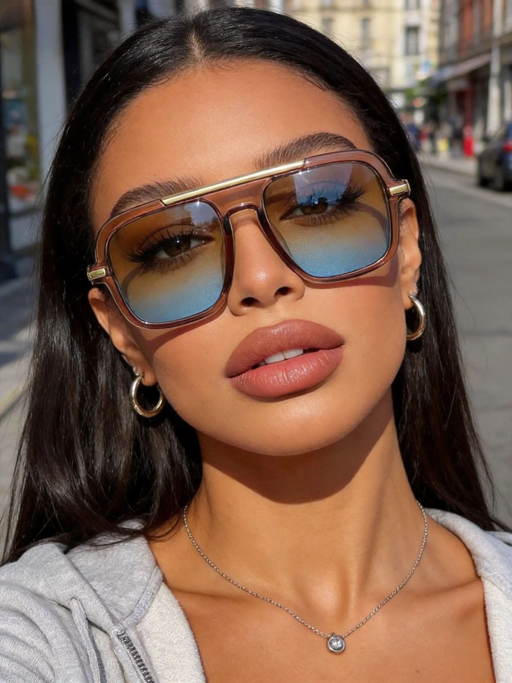 Vintage Pilot-Style Square Frame Sunglasses with Metal Thin Arms, Luxury Casual Fashion Aviator Shades, Essential Summer Trendy Sunglasses, Stylish Sunglasses