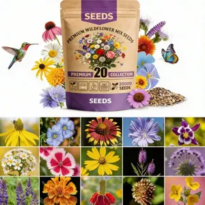 20000 Home Grown Wildflower Seeds Bulk Seeds Mix (Pure Seeds - No Filler) Simple Planting Method is ,Attracting Bees, Birds & Butterflies