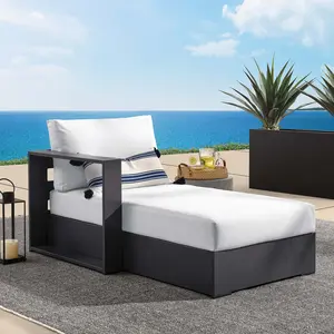 Modway Tahoe Outdoor Patio Powder-Coated Aluminum Modular Left-Facing Chaise Lounge in Gray White