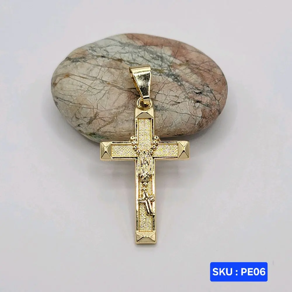 Rosary on the Cross Pendant  Only. Laminated Gold Jewelry Accessory with Elegant Design.  SKU : PE06