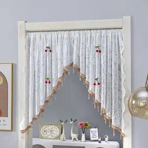 These lace curtains with fringe and beads require no grommets and are perfect as stylish room dividers for kitchen, laundry room, and closet areas.