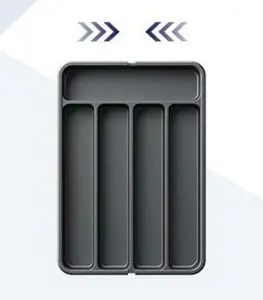 Kitsure Adjustable Cutlery Drawer Organizer Kitchen Tray Black