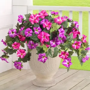 Artificial Fake Flowers Plants for Outdoor Decoration, 2PCS Spring Faux Petunias Silk Flower UV Resistant No Fade Floral for Home Garden Balcony Yard Porch Realistic Indoor Decor (Red Lotus)