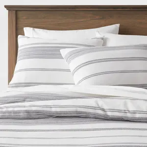 Threshold Duvet Cover Set Cotton Striped Lightweight, White/Navy, Full/Queen